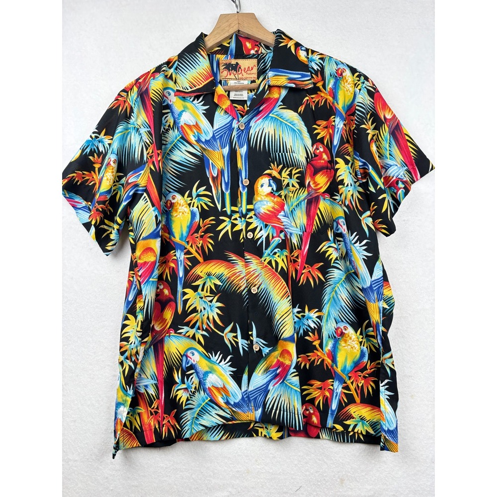 InGear Parrot Print Aloha Shirt Mens‎ Large Retro Tropical Camp Shirt